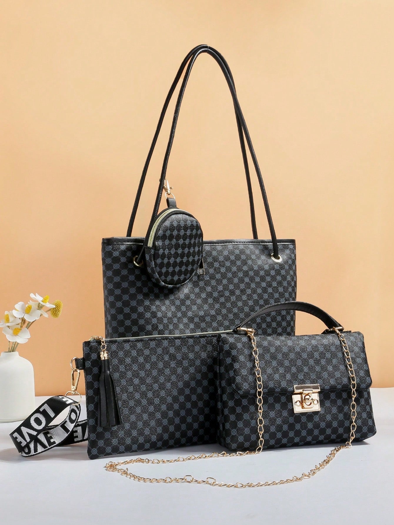 Fashionable Plaid Pattern Women'S Combination Bag