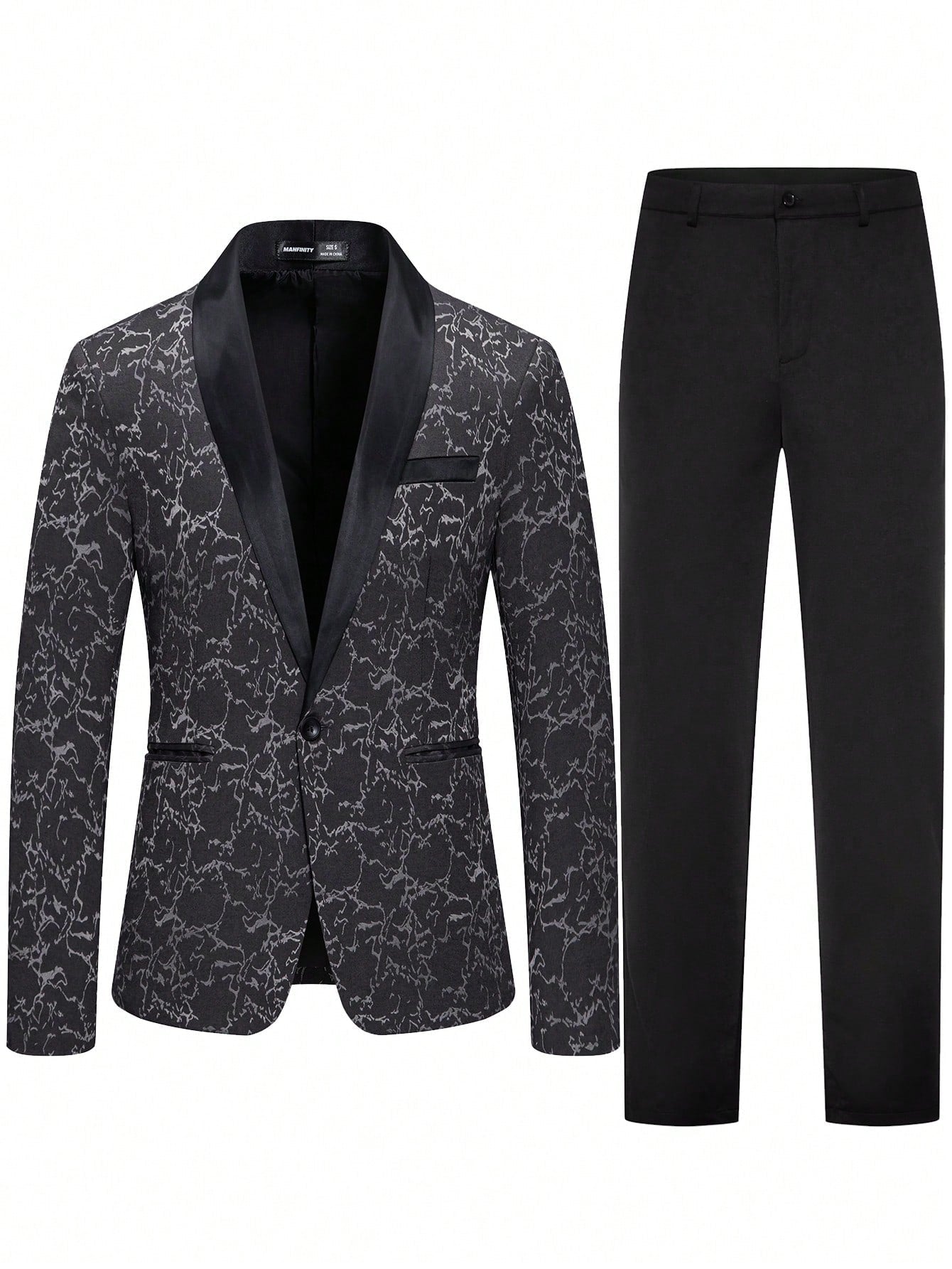 Manfinity Men Jacquard Shawl Collar Blazer & Suit Pants