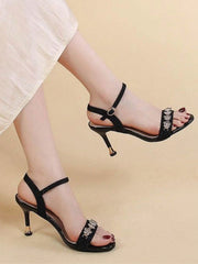 Summer Newest Design Fashionable Sandals For Women With Unique Style, Featuring Rhinestone Decor, Thin High Heels And Ankle Straps