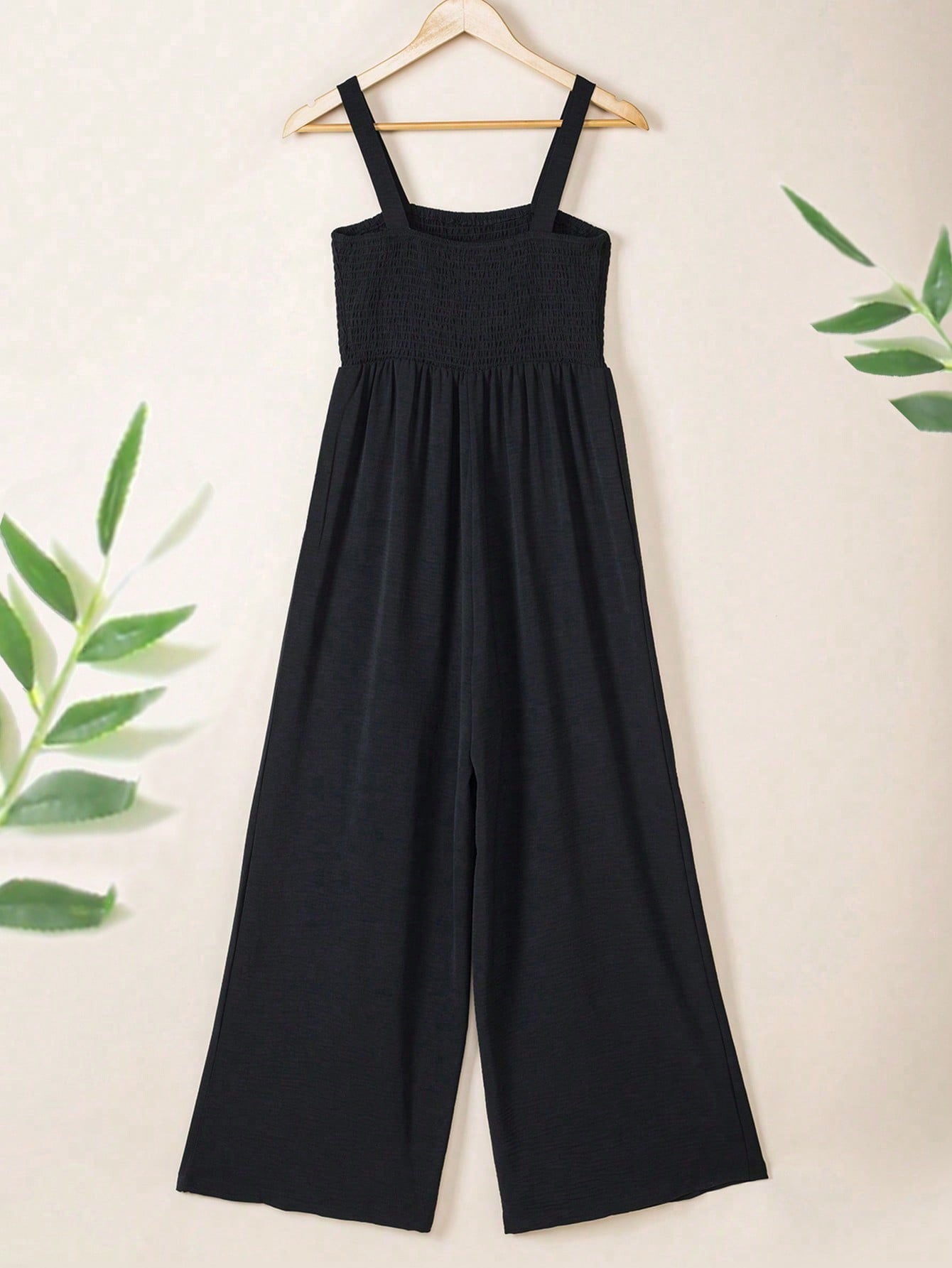 Acelitt Solid Slant Pocket Wide Leg Cami Jumpsuit