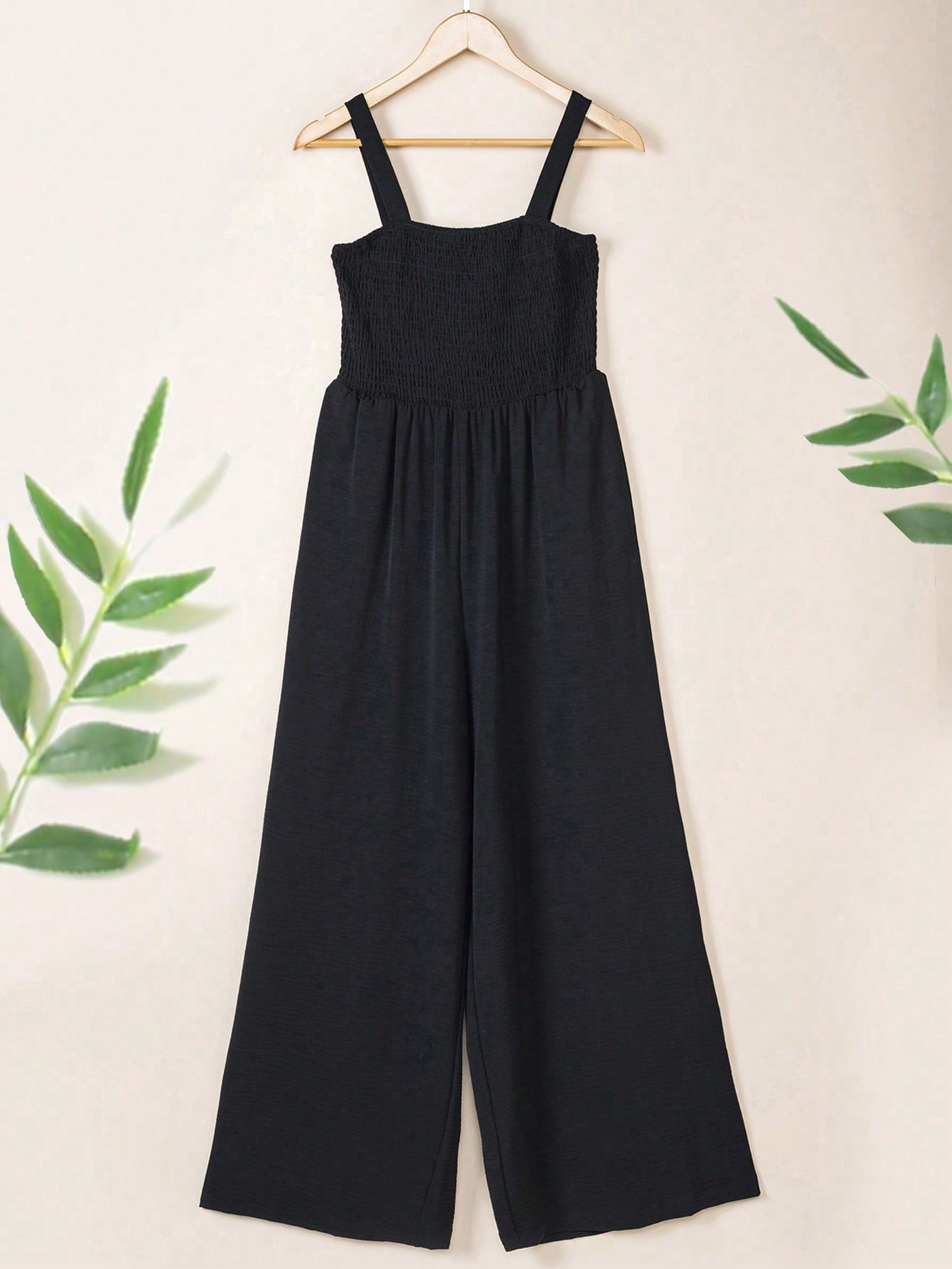 Acelitt Solid Slant Pocket Wide Leg Cami Jumpsuit