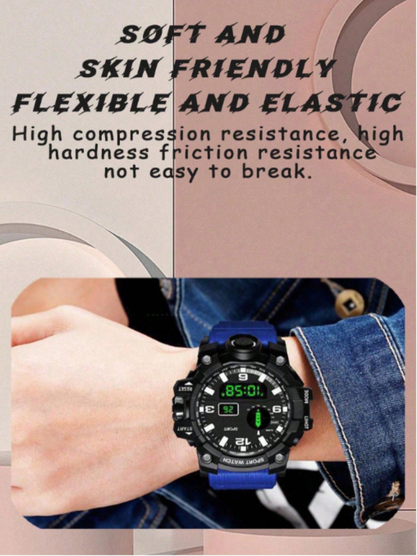 1pc Unisex Round Multifunctional Night Luminous Countdown Cool Warrior Pattern Students Fashion Sports Electronic Watch