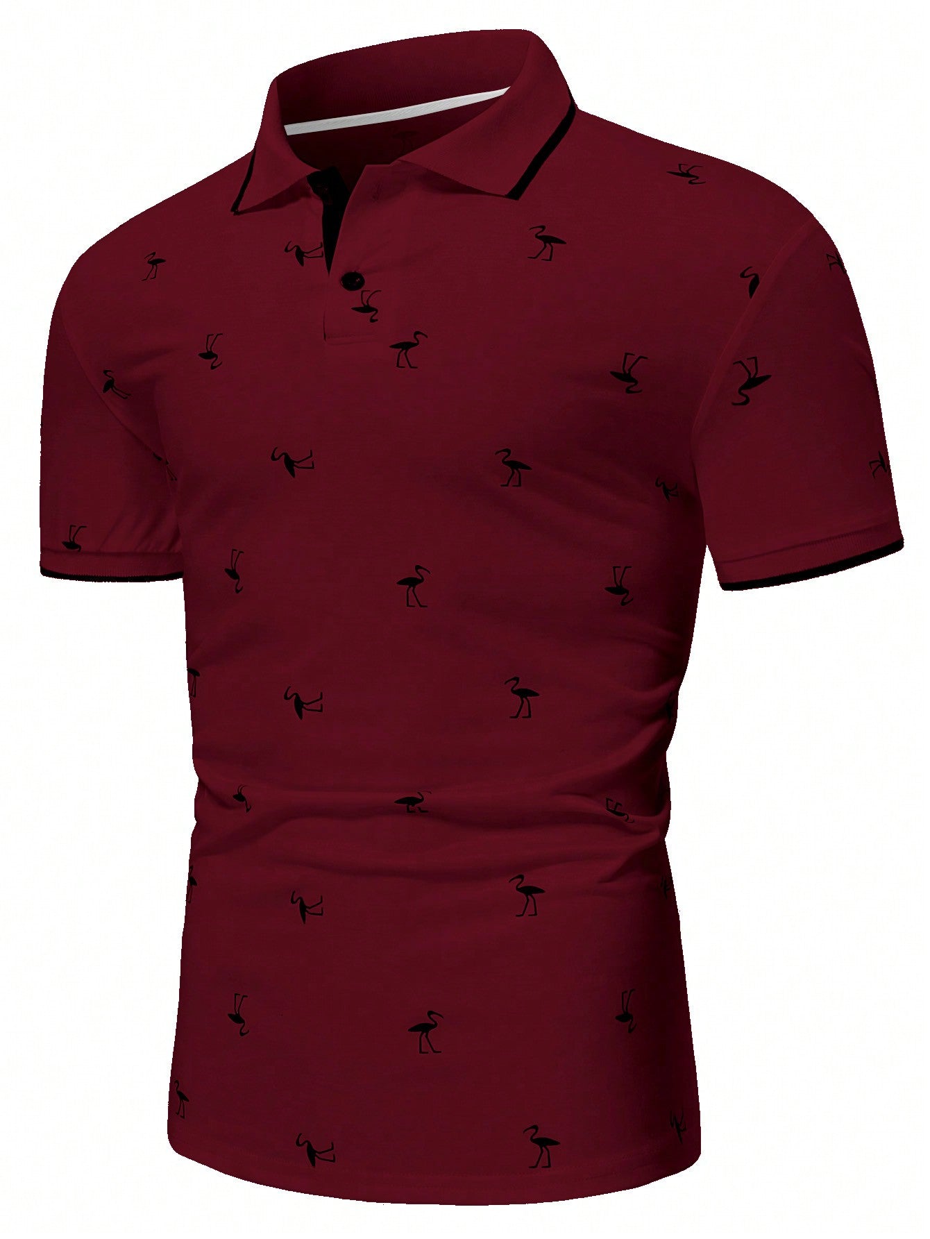 Manfinity RSRT Men Flamingo Print Contrast Trim Polo Shirt