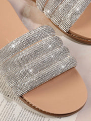 Women'S Flat Sandals With Crystal Decoration