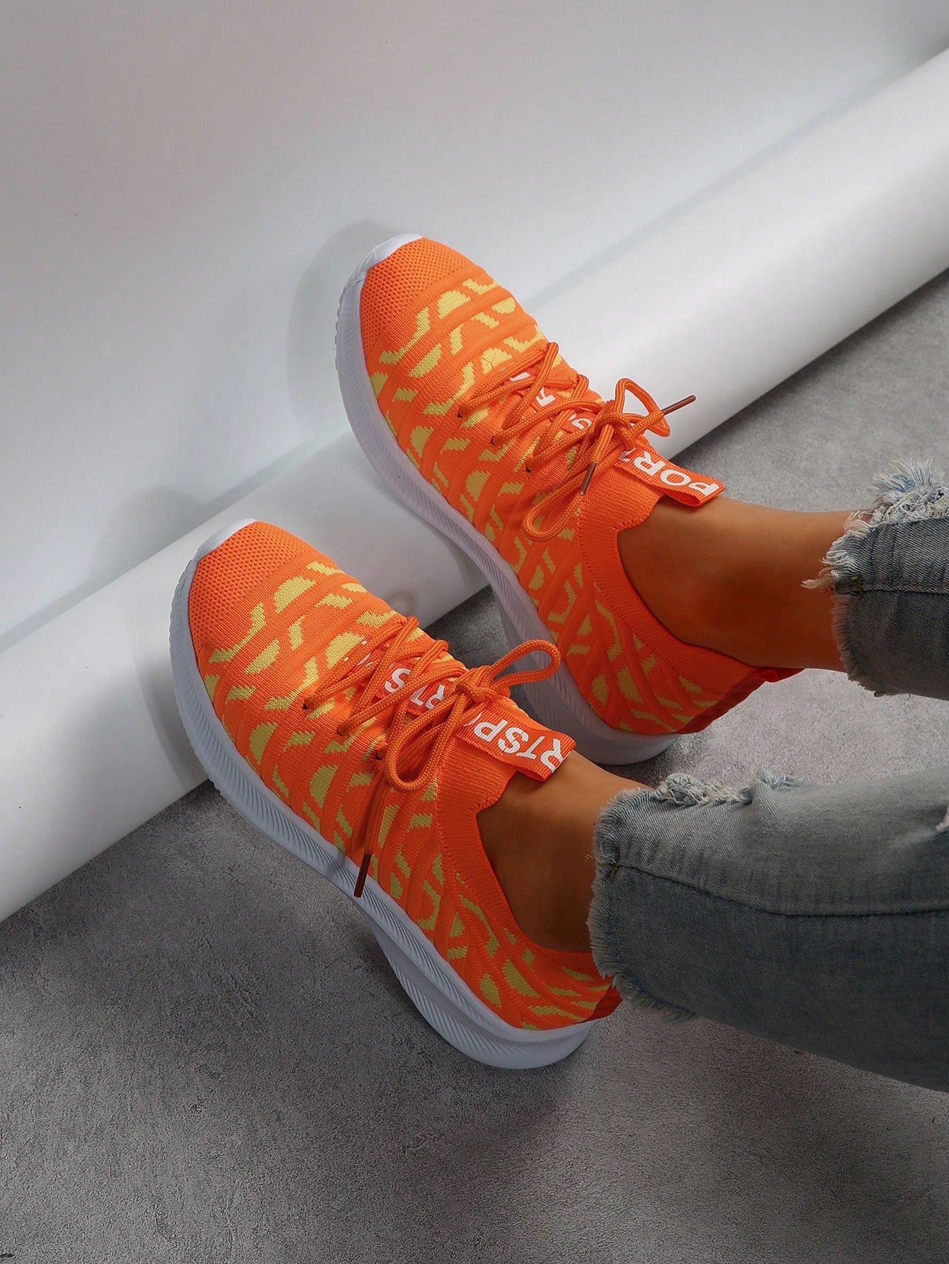 ROMWE New Spring & Autumn Arrival Orange Women'S Casual Sneakers, Lightweight Shock-Absorbing Running Shoes With Breathable Mesh