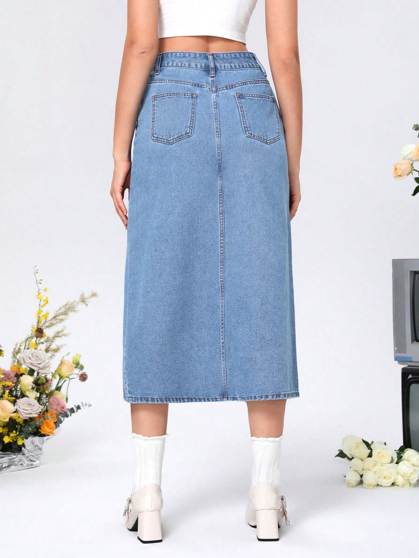 MOD Women'S High Slit Denim Skirt