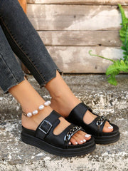 Fashionable Women'S Vintage Style Black Chunky Heel Sandals