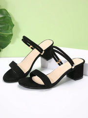 New Arrival Elegant Women's Suede-Like Two-Way Wearing Ankle Strap Chunky Heel Comfortable And Stylish Sandals