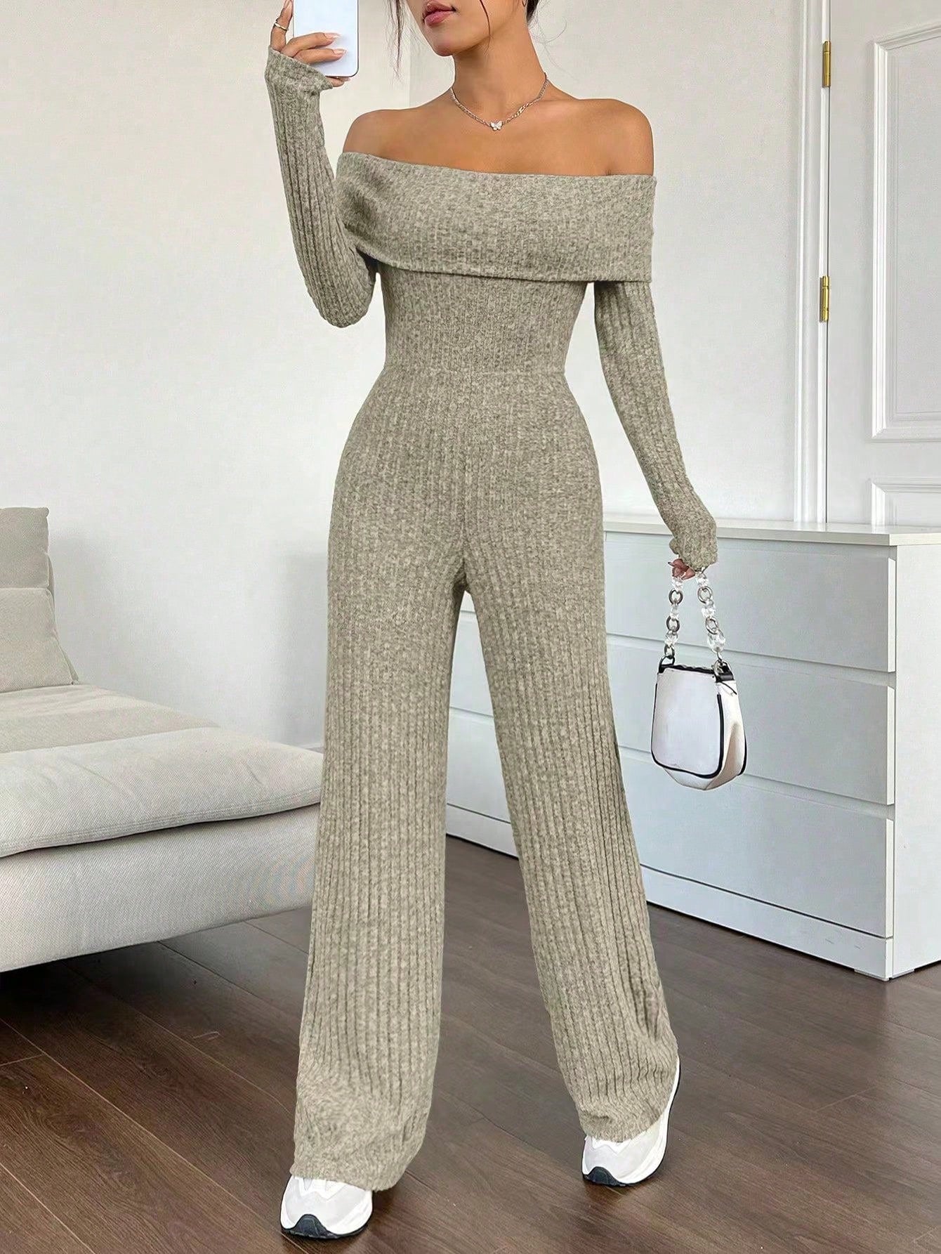 EZwear Foldover Off Shoulder Wide Leg Jumpsuit