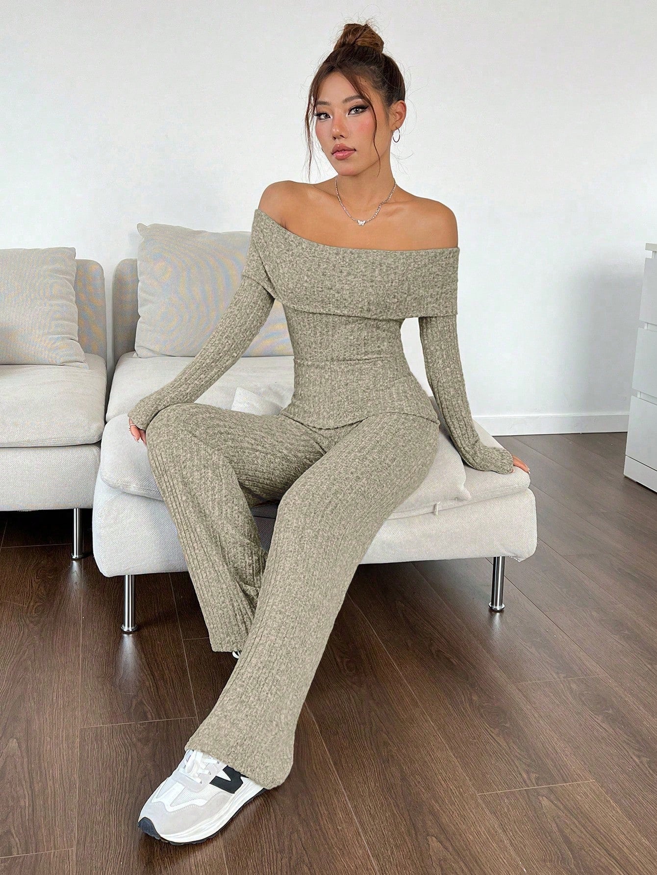 EZwear Foldover Off Shoulder Wide Leg Jumpsuit