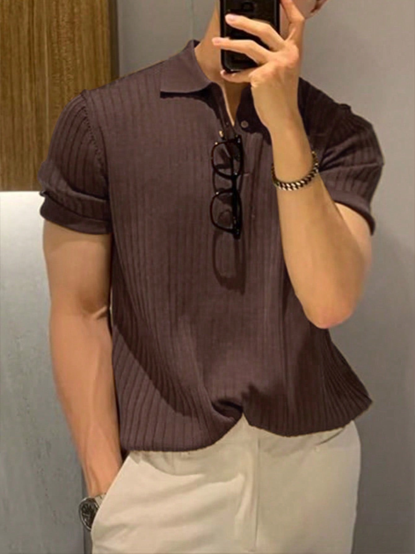 Men's Solid Color Fine Ribbed Polo Shirt