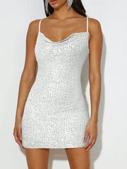 Sequin Dress Women'S Sparkly Sexy Skinny Strap Sleeveless Backless Square Neck Tight Mini Dress