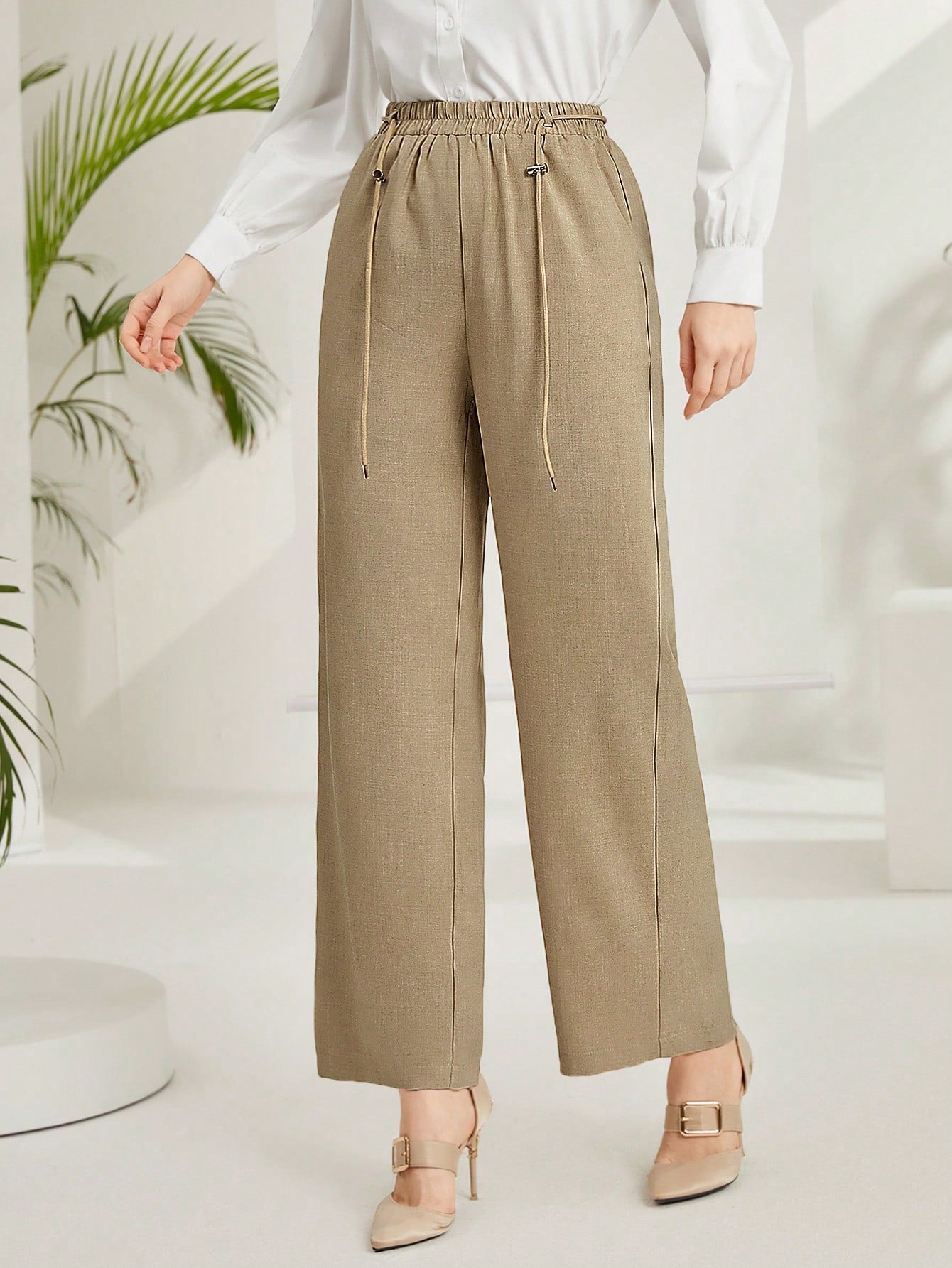 Mulvari Women'S High Waisted Slanted Pocket Long Pants