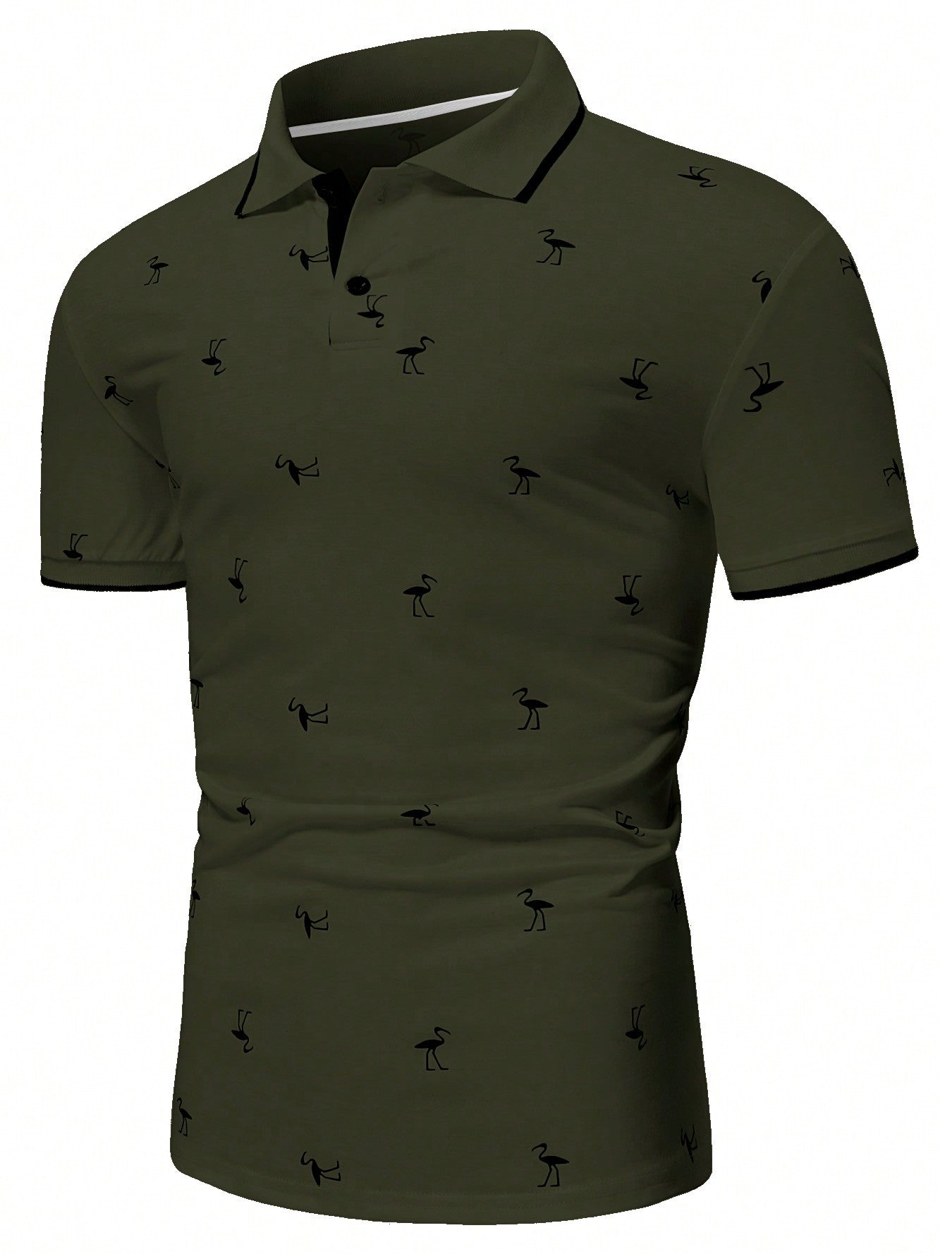 Manfinity RSRT Men Flamingo Print Contrast Trim Polo Shirt