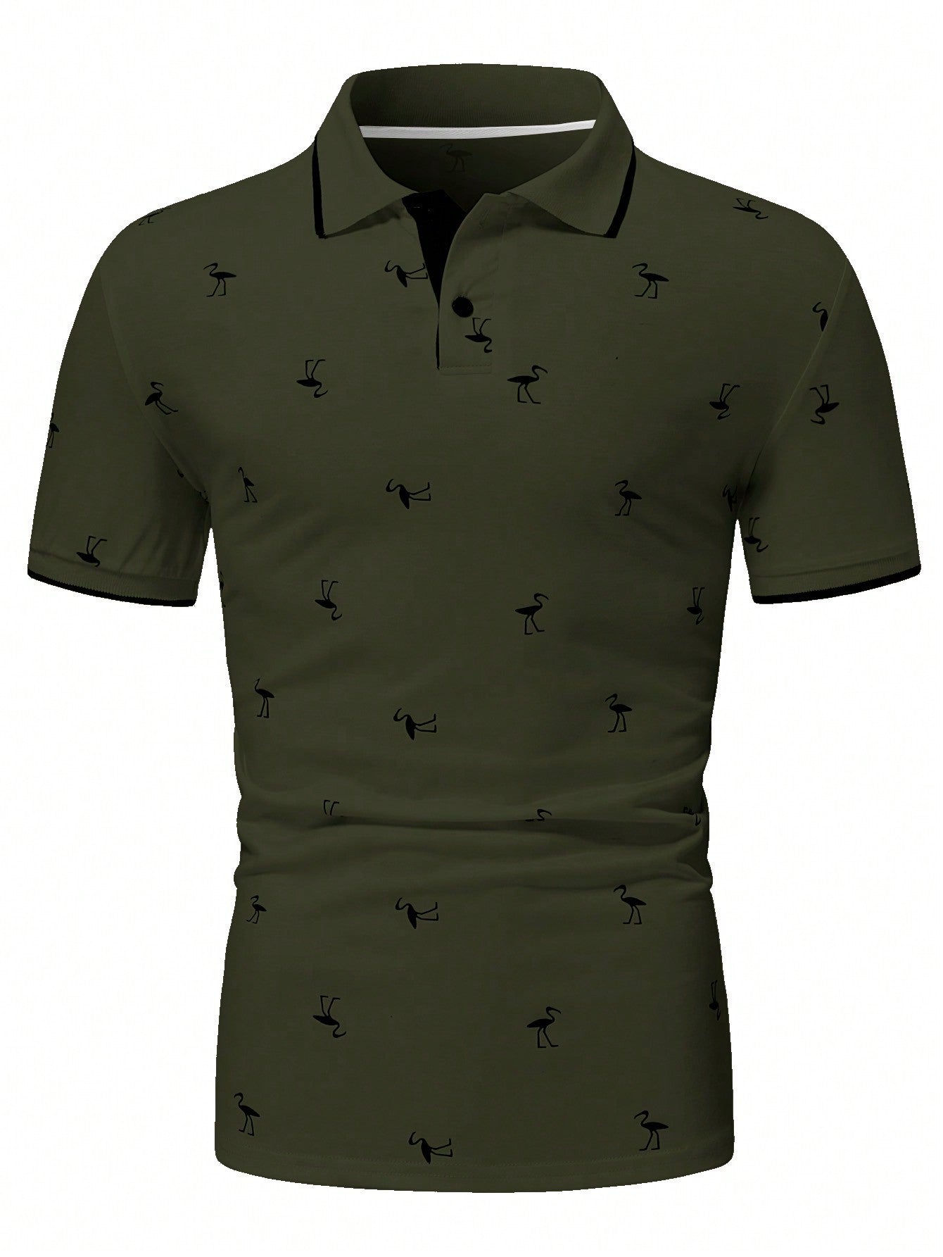 Manfinity RSRT Men Flamingo Print Contrast Trim Polo Shirt