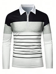 Manfinity Homme Men'S Color Block Striped Long Sleeve Polo Shirt