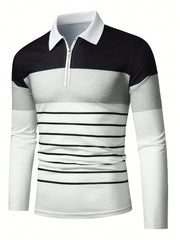 Manfinity Homme Men'S Color Block Striped Long Sleeve Polo Shirt