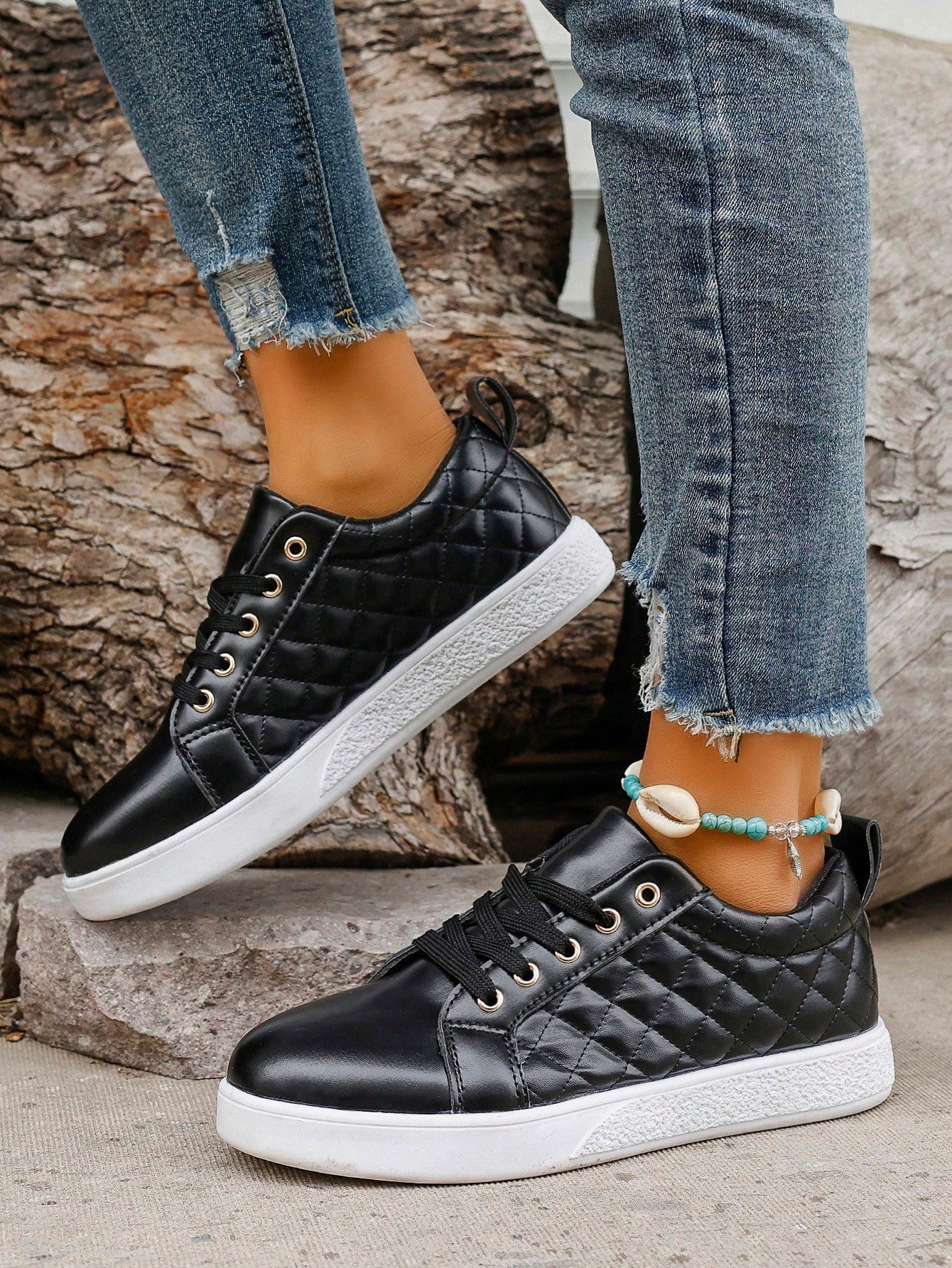 Women'S Black Fashionable Simple Comfortable Casual Sports Shoes, Slip-Resistant, All Seasons, Suitable For Students