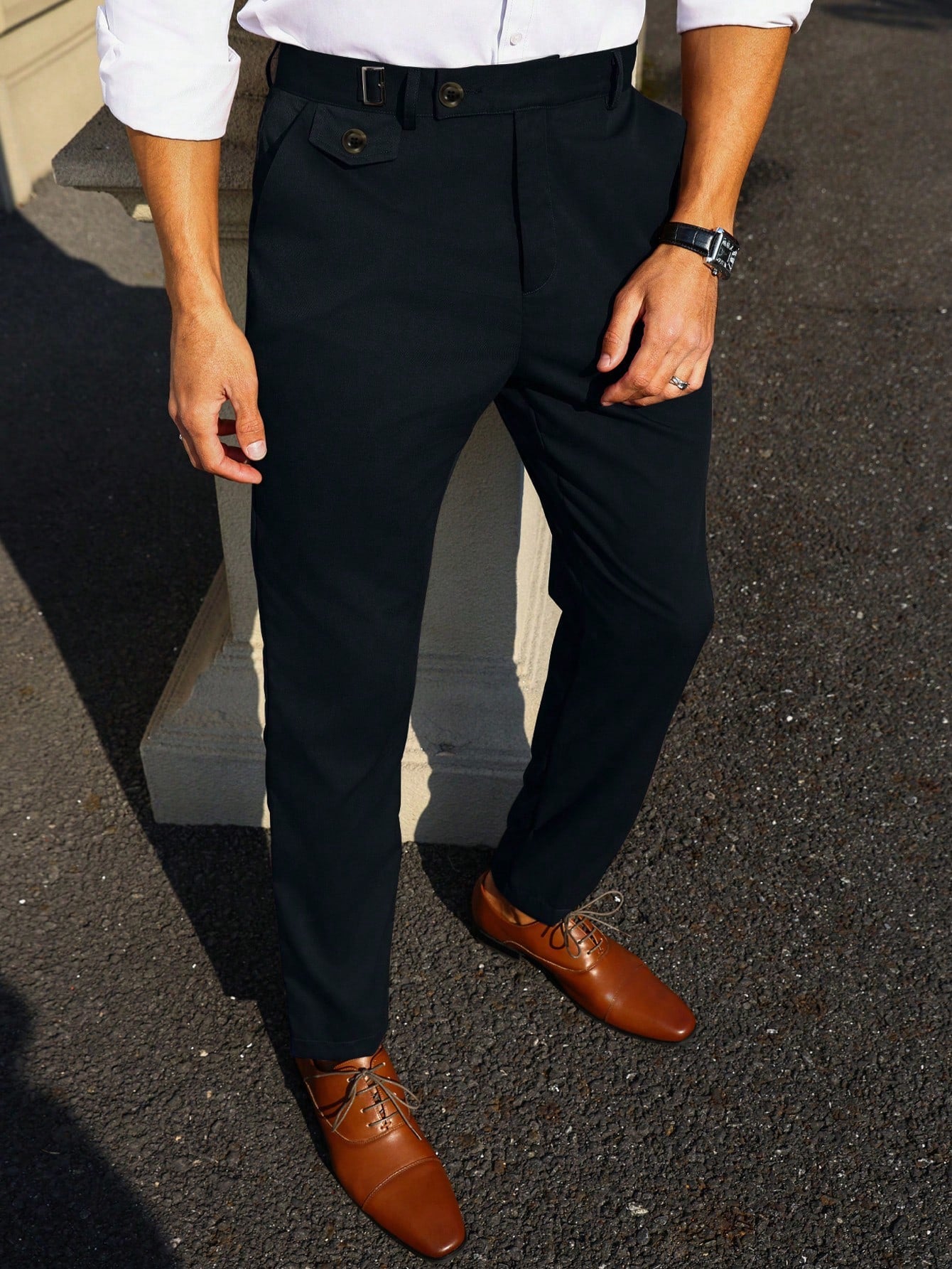 Men's Solid Color Slanted Pocket Tapered Dress Pants