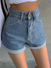 Women'S Simple Cuffed Denim Shorts