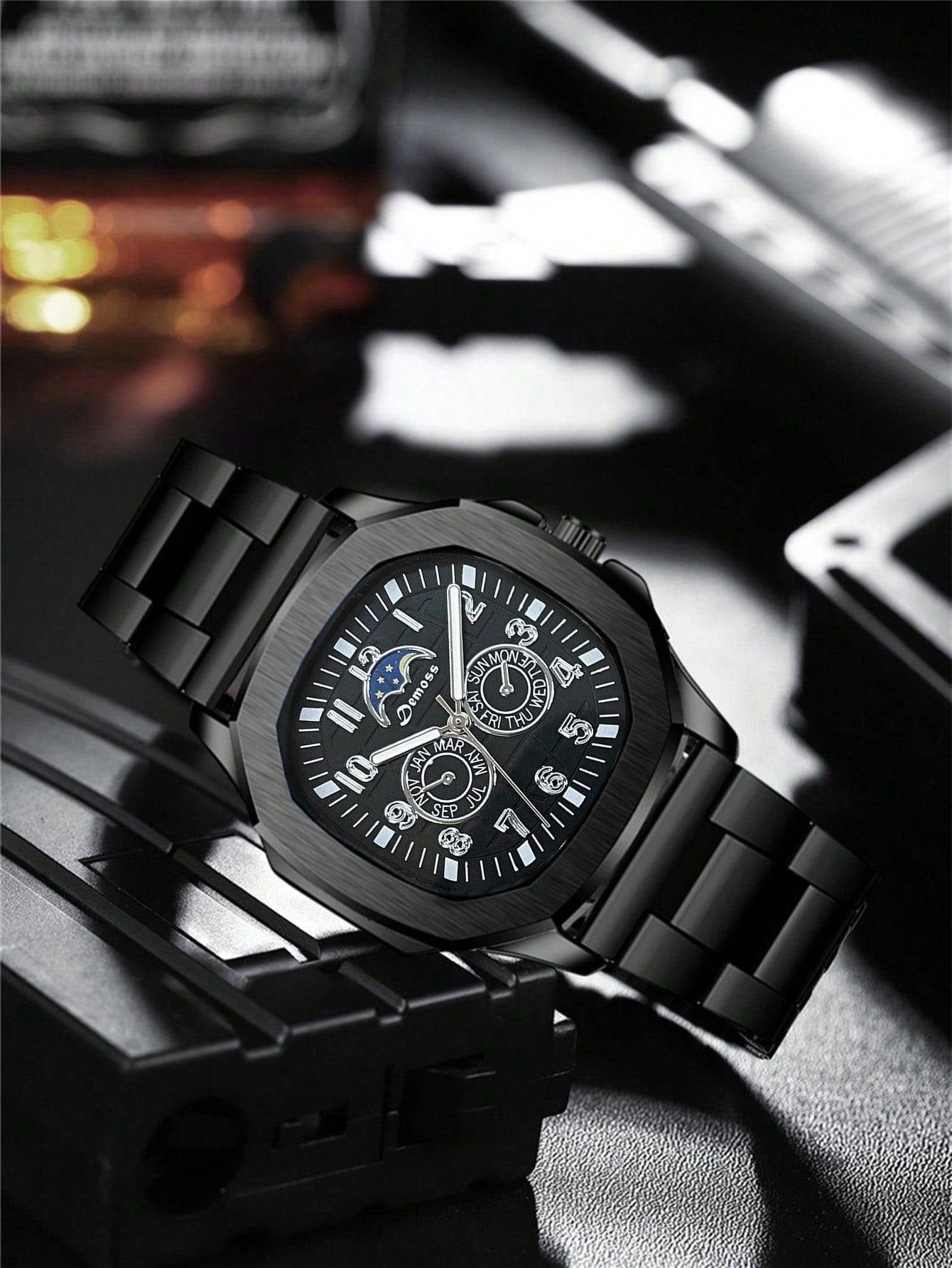 Men'S Classic Digital Square Shape Casual 2pcs/Set Watch Set