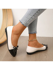 Women's Flat Shoes Pu Leather Big Size Shoes Round Toe Slip-On Butterfly Knot Lazy Shoes For Autumn & Vacation Style