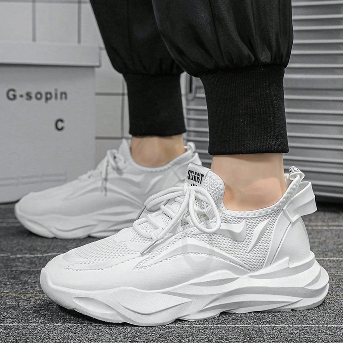 New Men's Shoes, Winter Korean-Style Fashionable Thick-Soled Sneakers, Breathable Mesh Chunky Shoes For Sports And Leisure