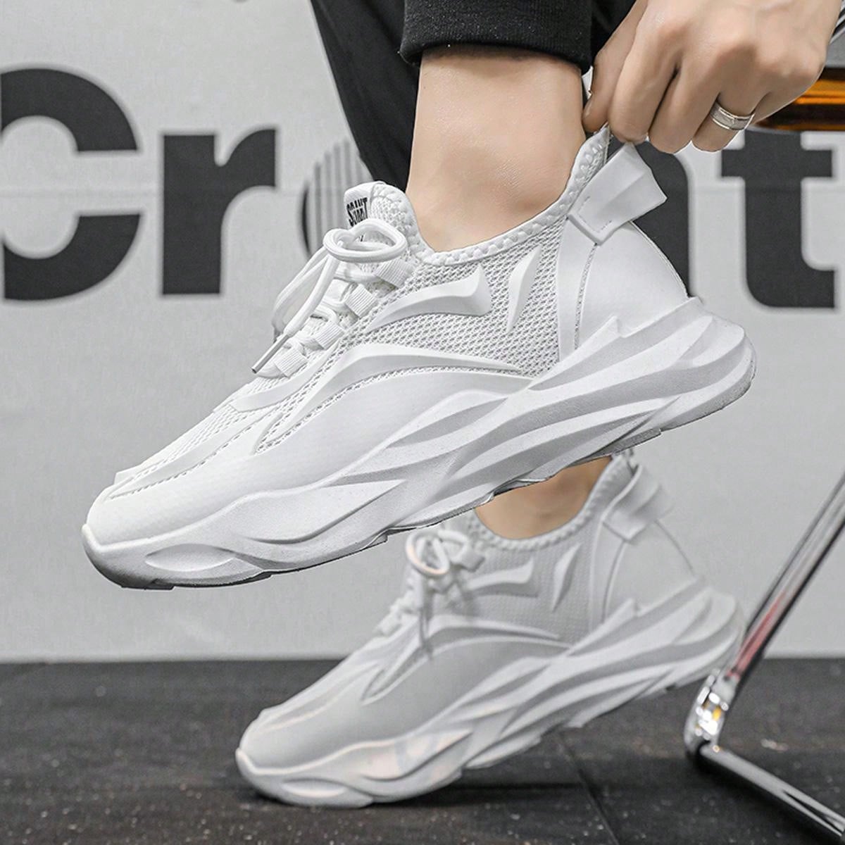 New Men's Shoes, Winter Korean-Style Fashionable Thick-Soled Sneakers, Breathable Mesh Chunky Shoes For Sports And Leisure