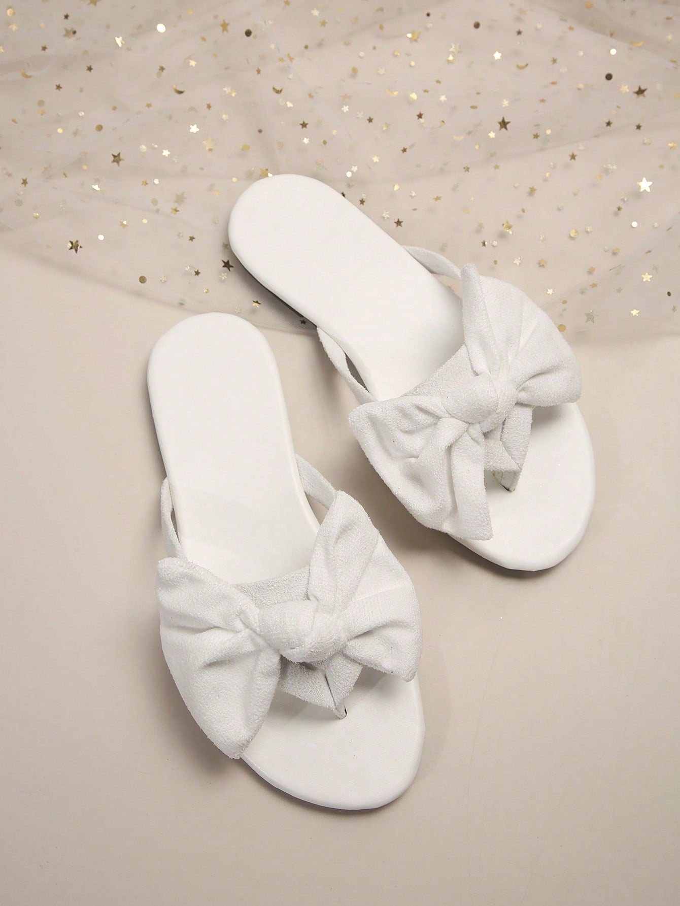 White Butterfly Knot Slippers Round Toe Outdoor Fashionable Beach Shoes Non-Slip Bow Knot Flip Flops