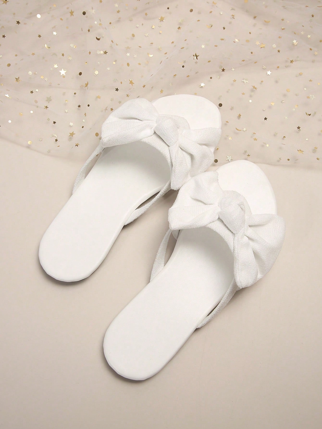 White Butterfly Knot Slippers Round Toe Outdoor Fashionable Beach Shoes Non-Slip Bow Knot Flip Flops