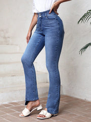 LUNE Irregular Hem Washed Denim Long Pants