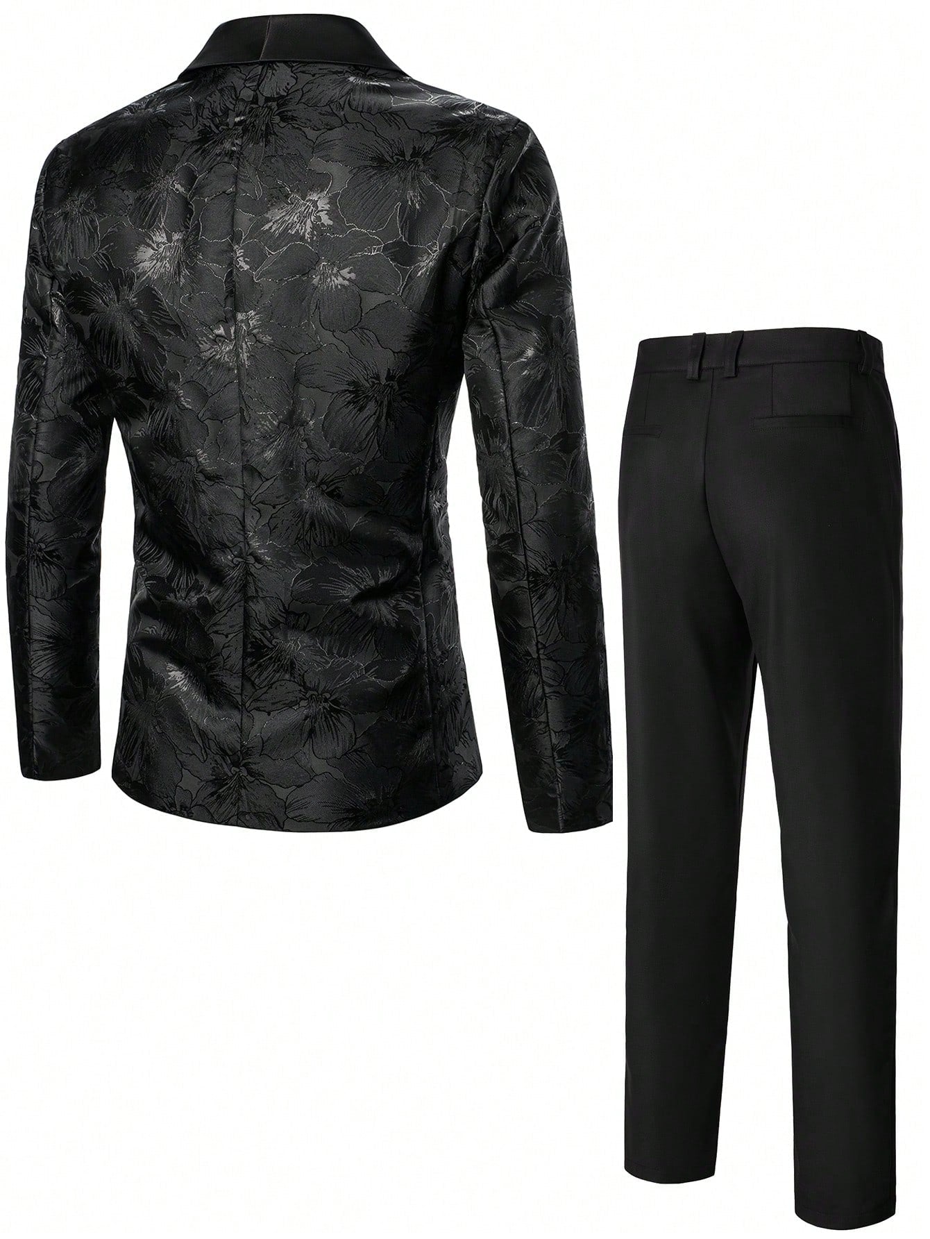 Manfinity AFTRDRK Men's Jacquard Shawl Collar Suit Jacket And Solid Color Pants Two Piece Set