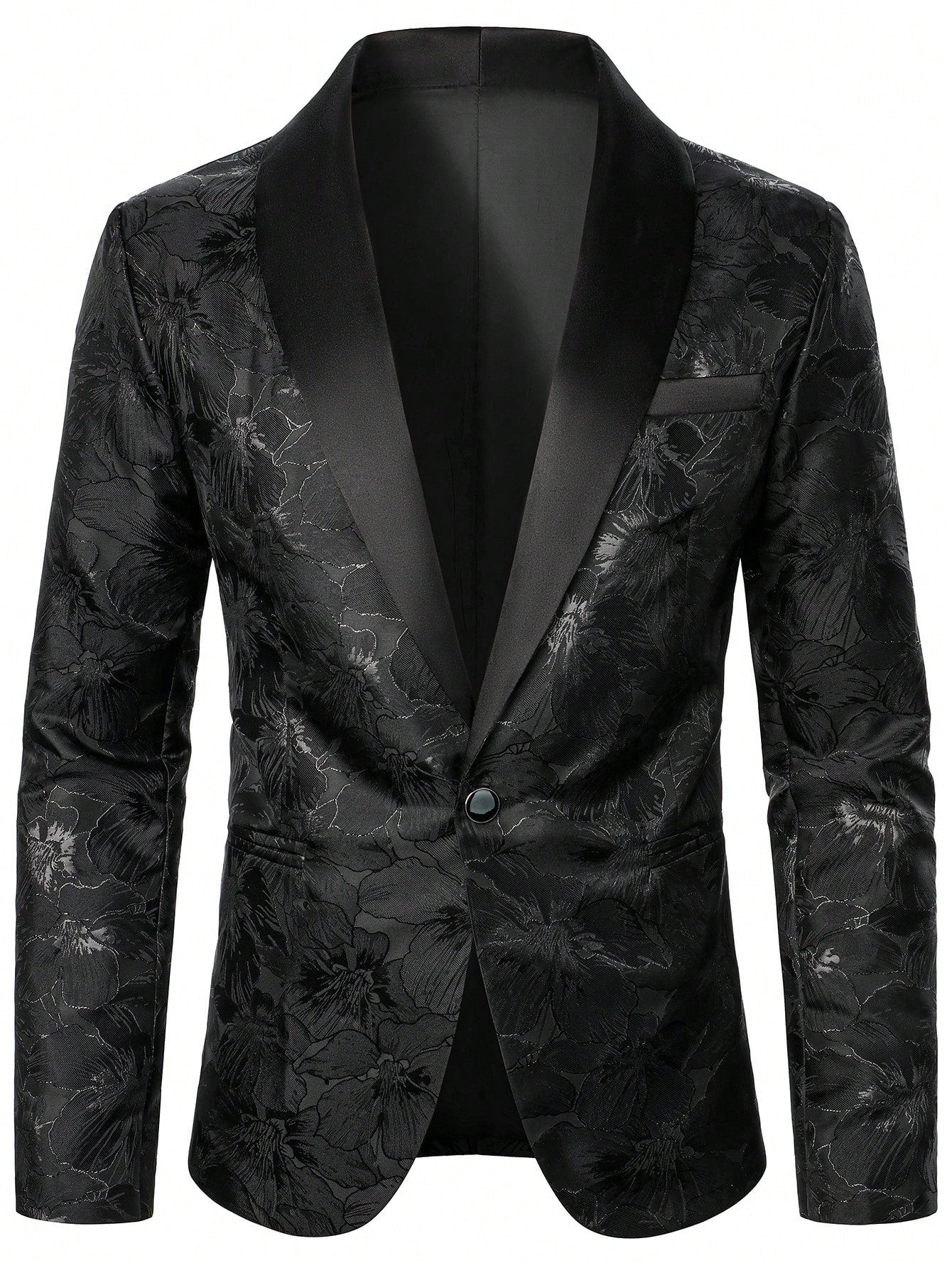 Manfinity AFTRDRK Men's Jacquard Shawl Collar Suit Jacket And Solid Color Pants Two Piece Set