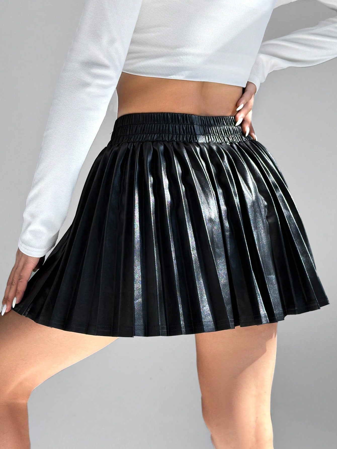 EZwear Women's Pu Pleated Skirt