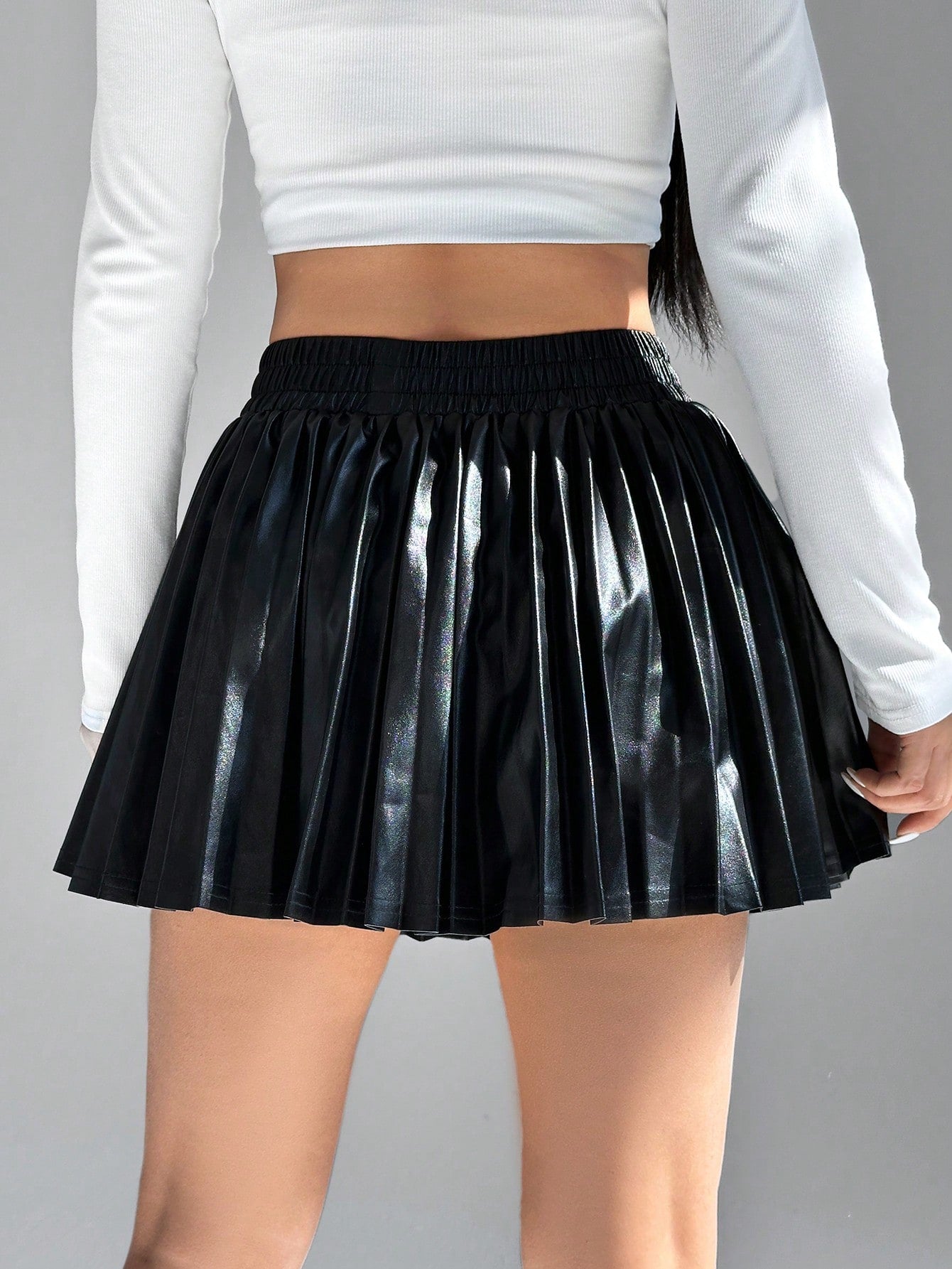 EZwear Women's Pu Pleated Skirt