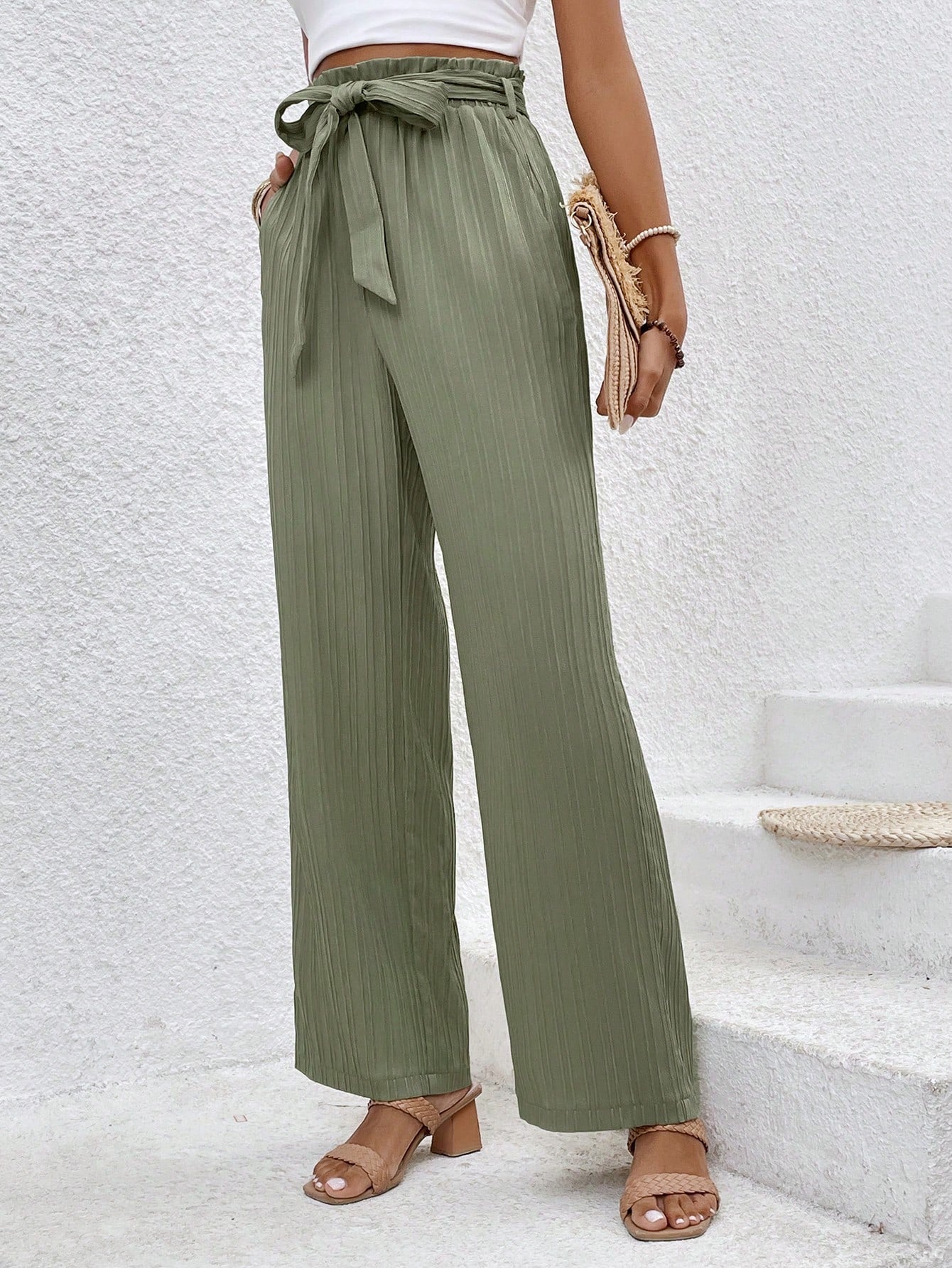 Frenchy Women's Belted Slanted Pocket Long Pants