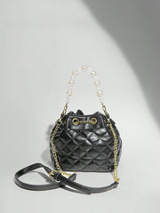 BAE 1 Piece Solid Color Pu Fabric Fashionable And Versatile Cross-Shoulder Bag With Pearl Accessories