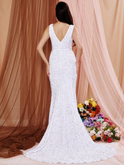 LOVE&LEMONADE Sequined Fishnet Wedding Dress