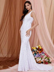 LOVE&LEMONADE Sequined Fishnet Wedding Dress