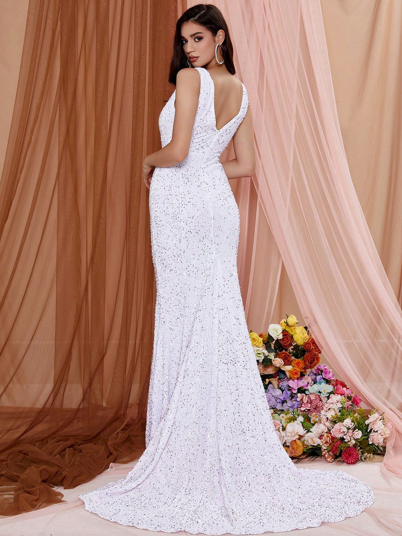 LOVE&LEMONADE Sequined Fishnet Wedding Dress