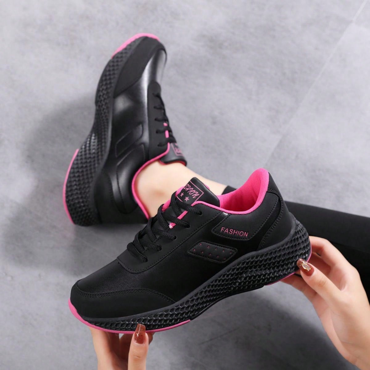 Women's Leather Surface Pink Shoes, Waterproof, Slip-Resistant, Lightweight, Comfortable Fitness Running Shoes, Shock-Absorbing & For Learning To Drive. Casual, Very Lightweight, Good For Students.