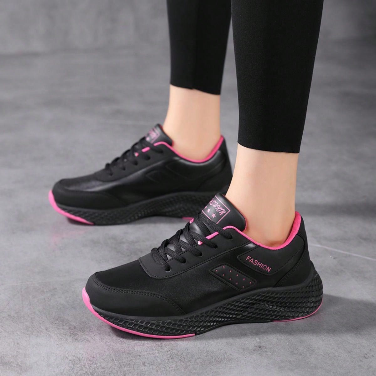 Women's Leather Surface Pink Shoes, Waterproof, Slip-Resistant, Lightweight, Comfortable Fitness Running Shoes, Shock-Absorbing & For Learning To Drive. Casual, Very Lightweight, Good For Students.