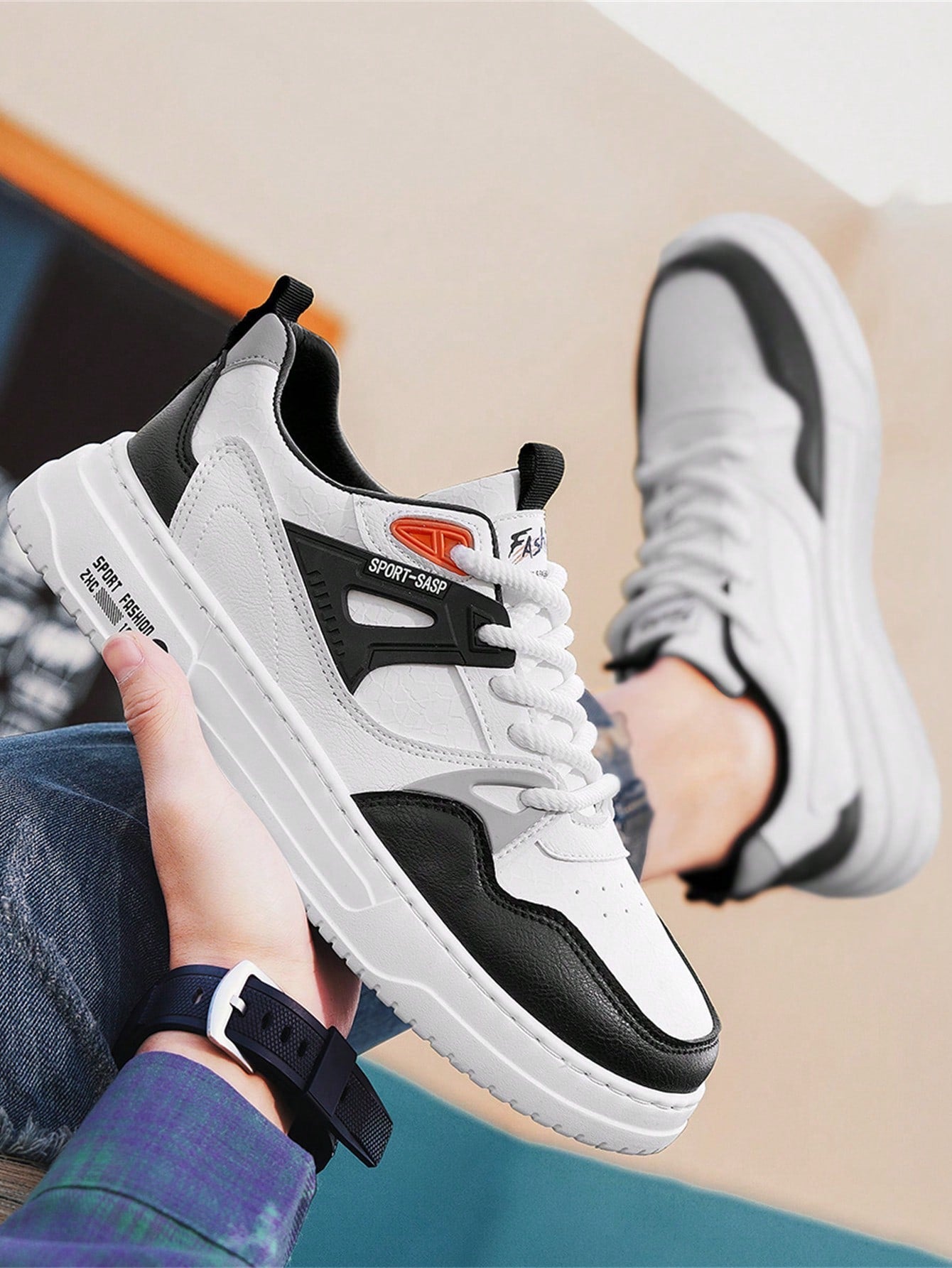 [Random Shoe Upper Lines]New Arrival Men's Leather Spliced Low-Top Color Block Skate Shoes For Students And Daily Wear