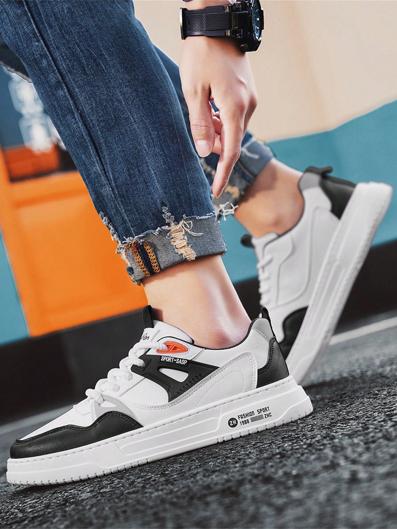 [Random Shoe Upper Lines]New Arrival Men's Leather Spliced Low-Top Color Block Skate Shoes For Students And Daily Wear