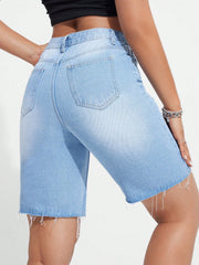 Women's Frayed Edge Straight Leg Denim Shorts