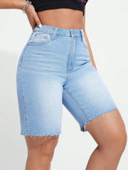 Women's Frayed Edge Straight Leg Denim Shorts