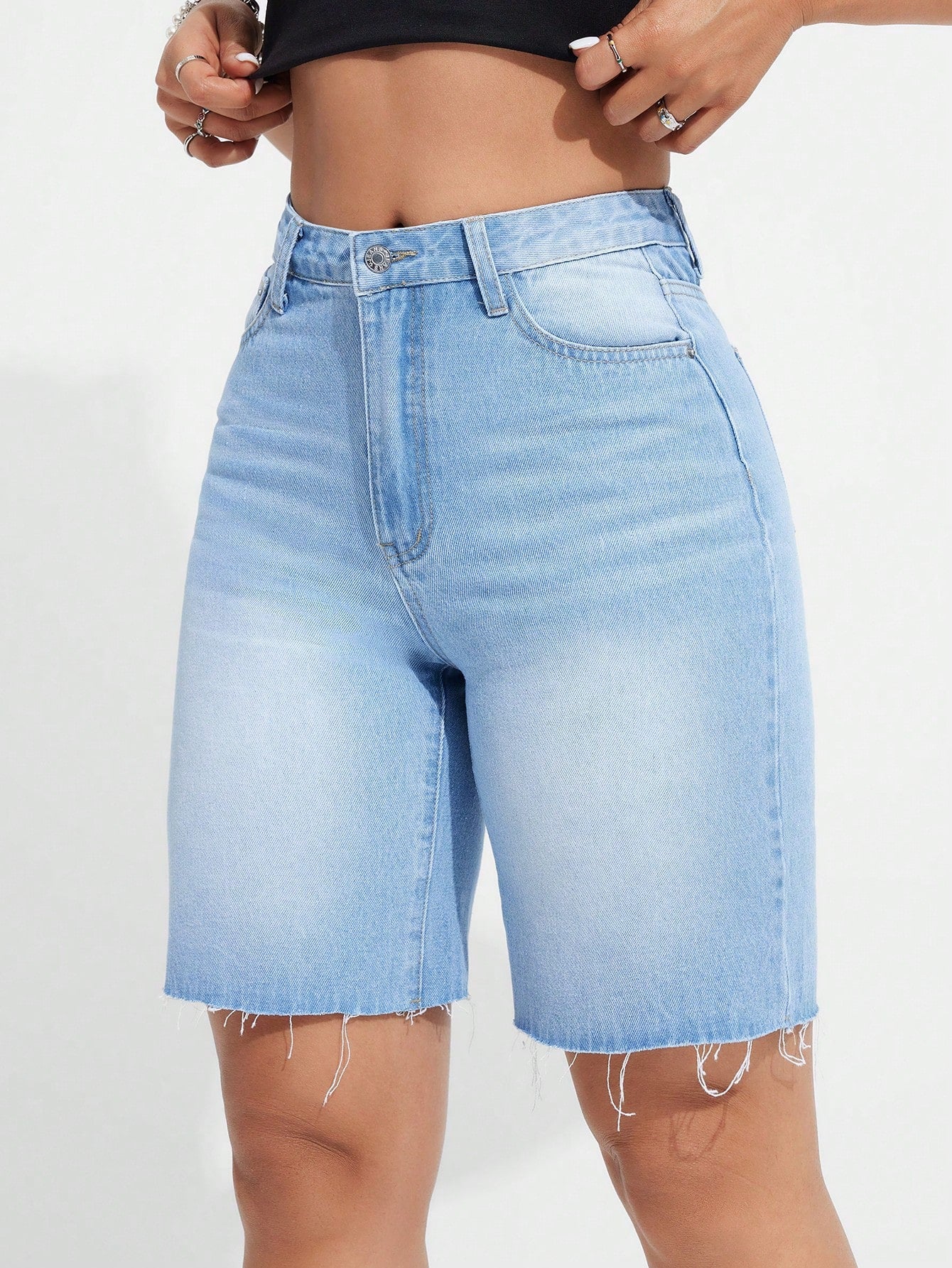 Women's Frayed Edge Straight Leg Denim Shorts