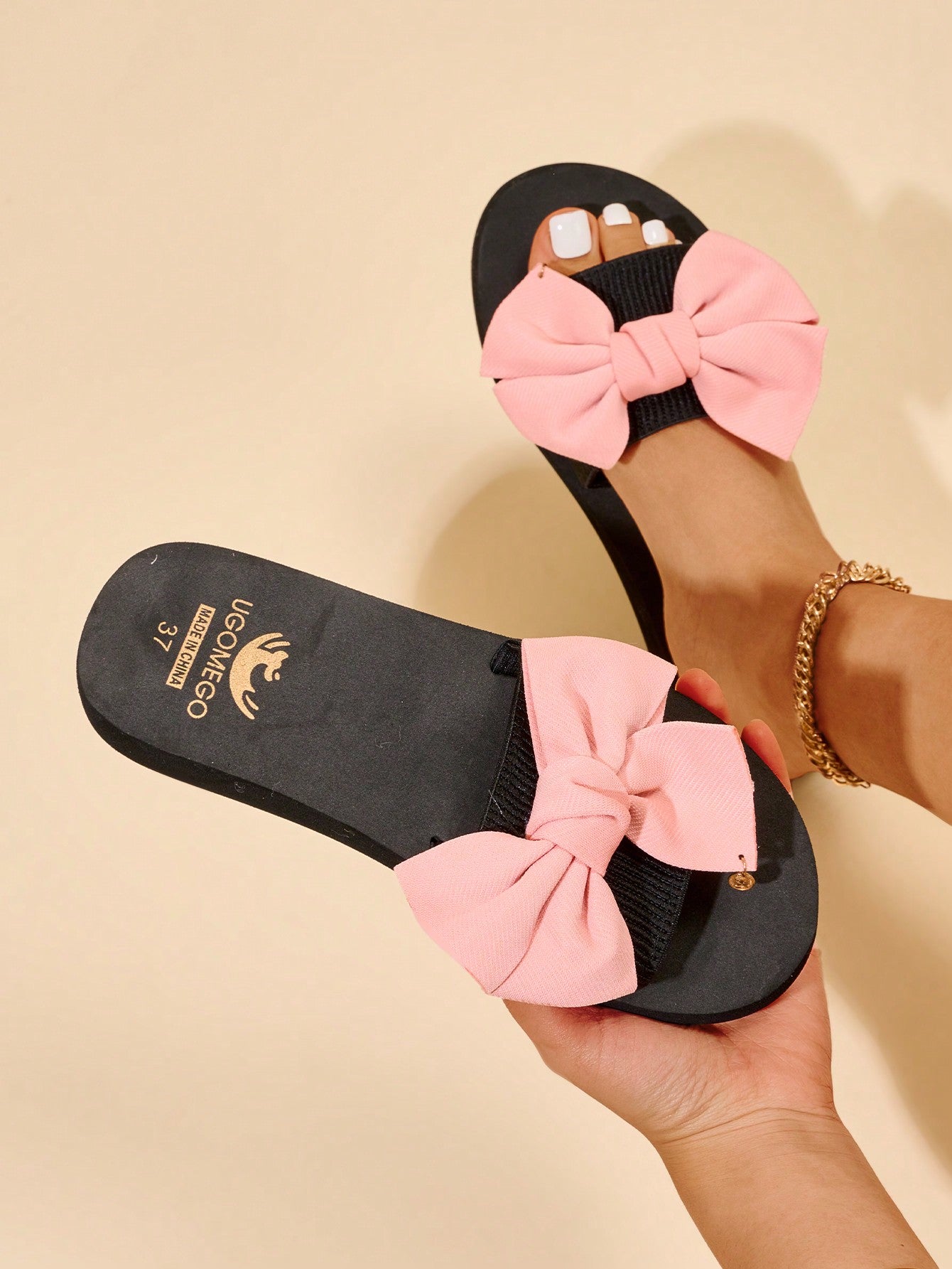 Summer New Style Indoor & Outdoor Slippers With Butterfly Knot, Thick Heels And Non-Slip Sole