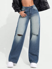 Women's Distressed Washed Jeans With Holes