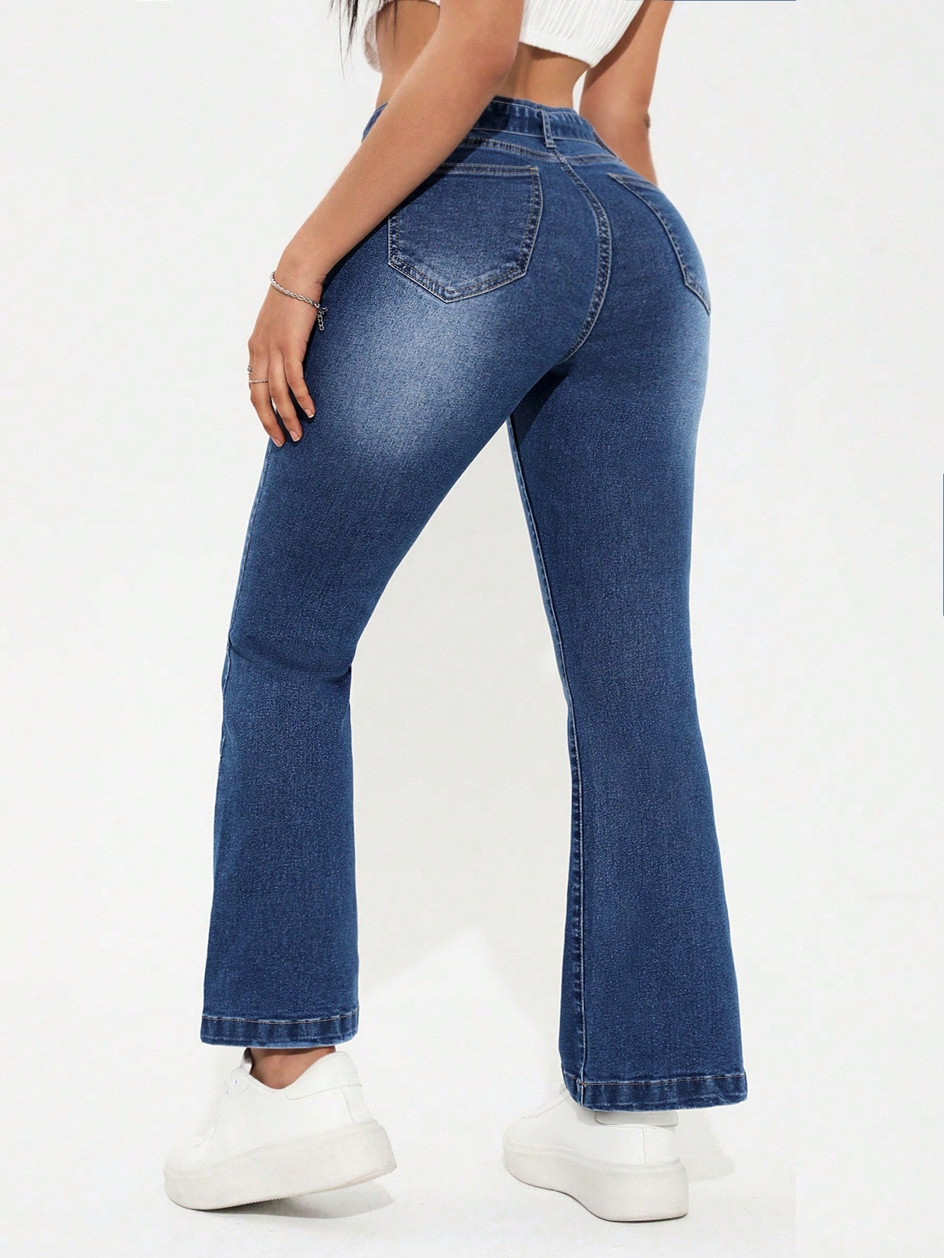 PETITE Washed Cat Whisker Flared Jeans